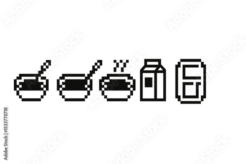 Pixel art breakfast icons: cereal bowl and milk carton