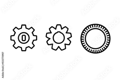 Three black gear icons on dark background
