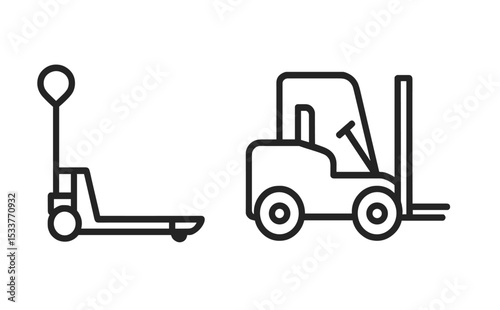 Outline of hand pallet jack and forklift for industrial use