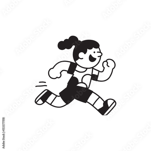 Cartoon running girl vector illustration for athletic sport and fitness art