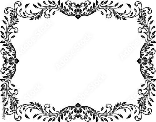 A filigree heraldic crest motif floral pattern border frame. Original design in a vintage style.