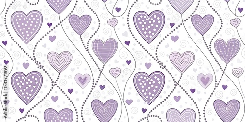 Background with hearts and dots, seamless pattern, vector drawing, light violet color