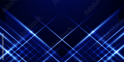 Dark blue luxury awards graphics background with light neon elegant shine spotlight effects. Premium corporate abstract design template. Banner certificate dynamic shape.