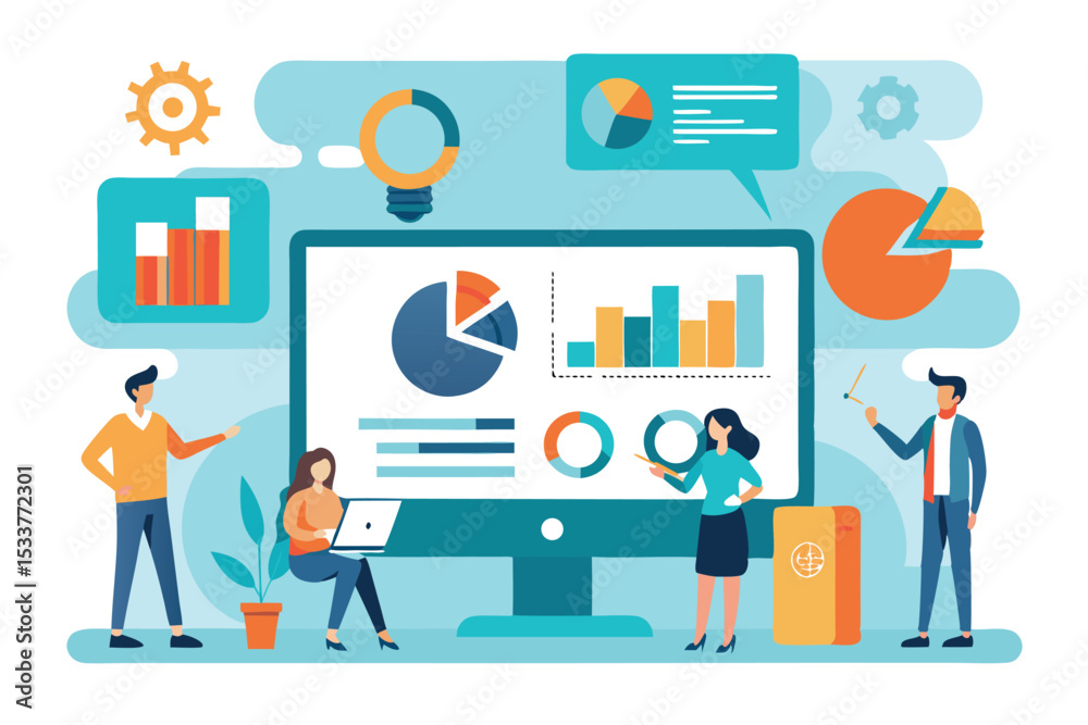 Fototapeta premium Business team analyzing data charts on a computer screen for strategic planning