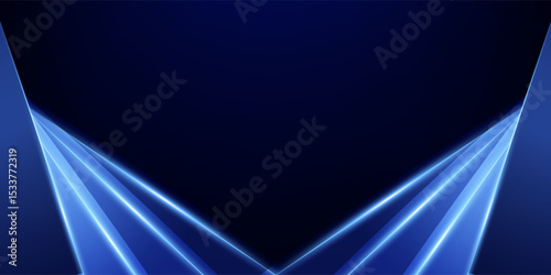 Dark blue luxury awards graphics background with light neon elegant shine spotlight effects. Premium corporate abstract design template. Banner certificate dynamic shape.