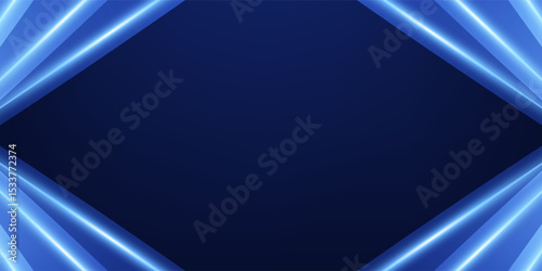 Dark blue luxury awards graphics background with light neon elegant shine spotlight effects. Premium corporate abstract design template. Banner certificate dynamic shape.