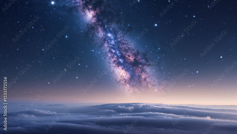Fototapeta premium Majestic view of the milky way galaxy above a layer of clouds at night