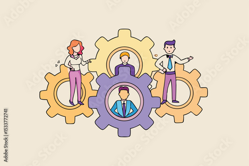 Business team working together to achieve success within a cogwheel framework