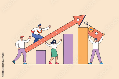Collaborative team effort propelling business growth and achieving financial success goals