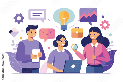 Illustrative representation of teamwork collaboration brainstorming and innovative business ideas