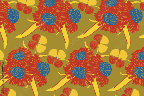 Whimsical wildflowers in vibrant hues bring a youthful charm to picnic prints, children’s fashion, and cheerful gift wraps.