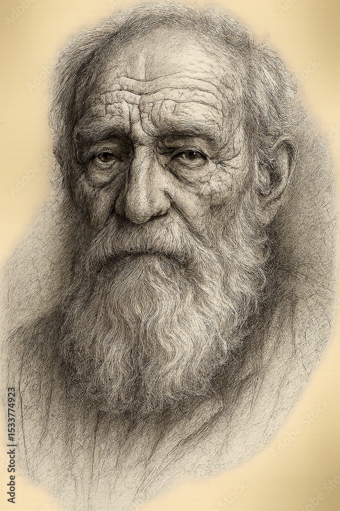 Elderly Wisdom – Textured Pencil Portrait of Bearded Man Elderly Wisdom – Textured Pencil Portrait of Bearded Man