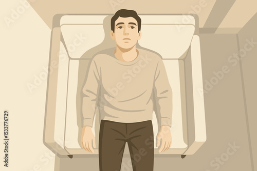 Man lying on bed staring at ceiling representing insomnia and mental health