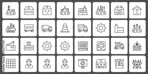 Collection of hand drawn icons representing industry logistics and manufacturing processes