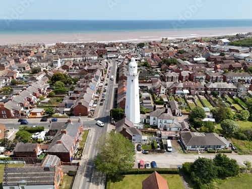 aerial view of  Withernsea Lighthouse Museum. East Yorkshire coast. England