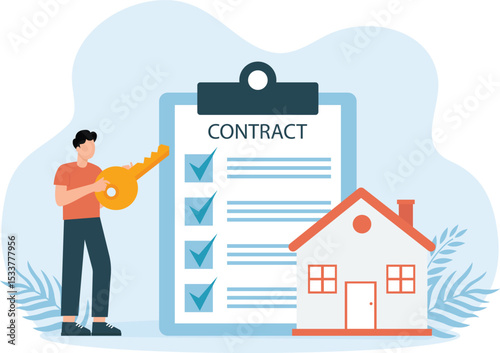 House Contract,Mortgage and rent concept flat vector illustration vector template
