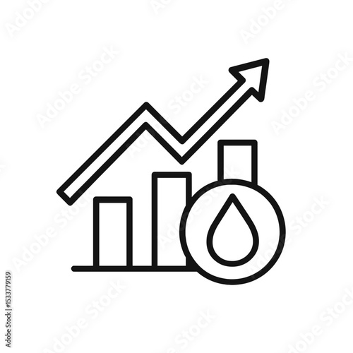 Oil price increase icon with rising bar chart, upward arrow, and oil drop symbol in minimal outline style