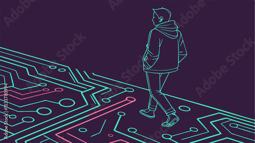 Futuristic Glowing Grid Tech Background in Sci-Fi Style