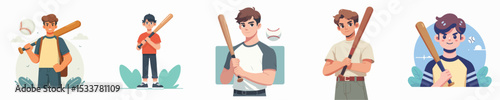 vector character of young man holding baseball bat