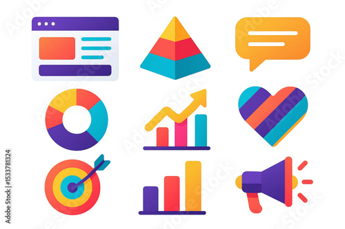 Digital Marketing and Business Analytics Gradient Icons Set. 02