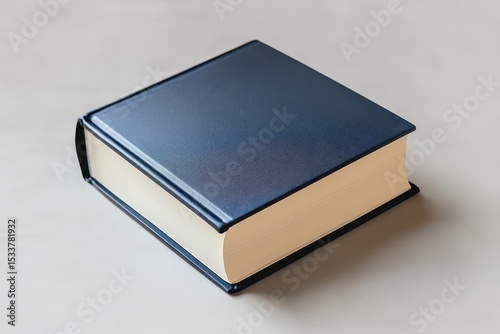 Dark Blue Hardcover Book on a Neutral Background with Soft Light