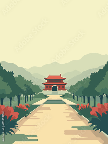 Shenyang — Shenyang Imperial Palace, Beiling Park, Liaoning Provincial Museum in jade green, pale yellow, foggy grey, and brick red