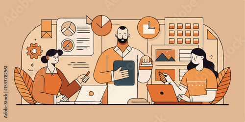 Team of business professionals collaborating on financial analytics and strategic planning
