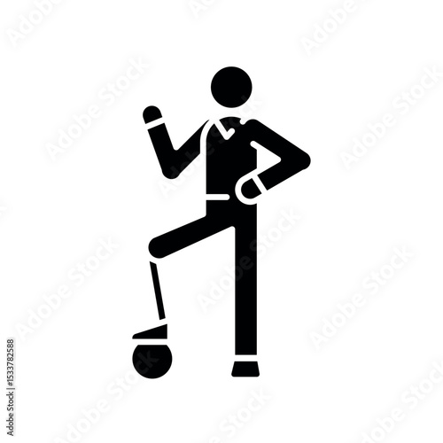 person with prosthesis black glyph icon for digital and print projects.