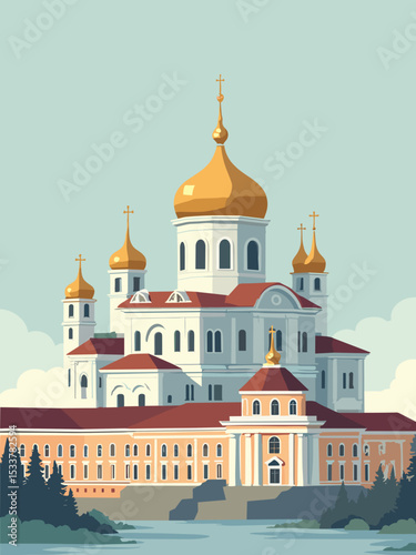 Saint Petersburg — Church of the Savior on Spilled Blood, Winter Palace, Peter and Paul Fortress in pastel blue, gold, ivory, and maroon