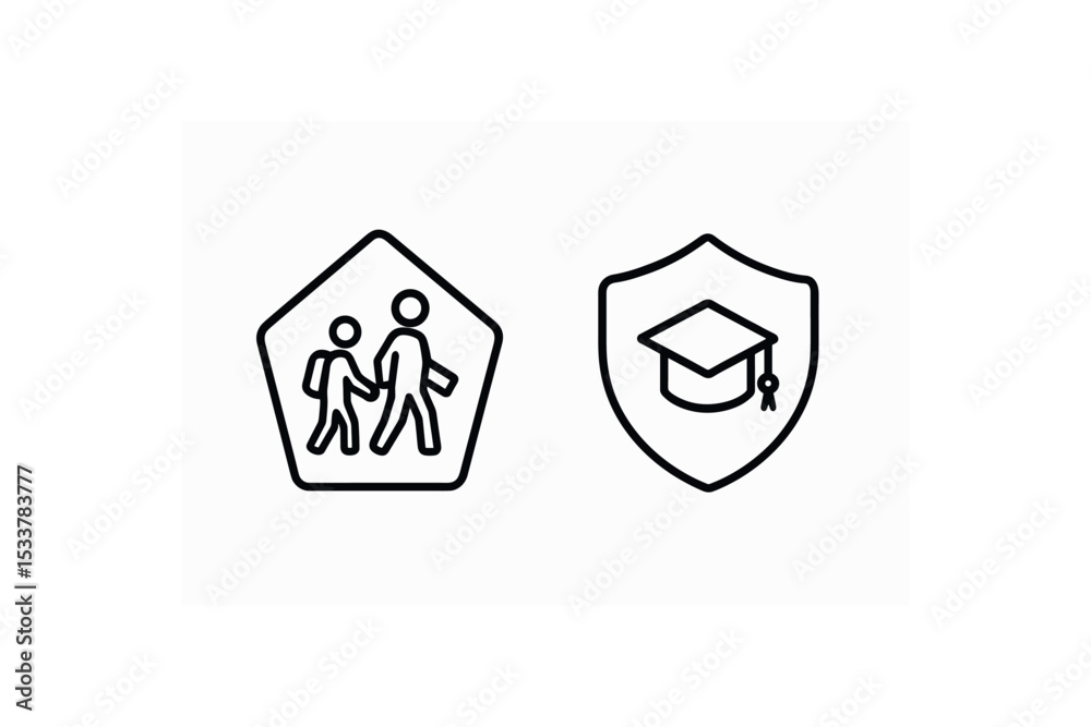 Obraz premium Education icons: student and graduation cap symbols on white background vector line icon illustration