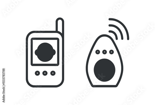 Baby monitor icons - audio and video surveillance devices for infants vector line icon illustration