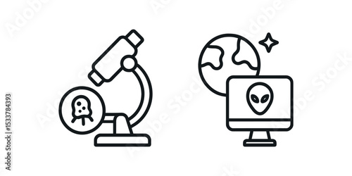 Alien exploration and microscopic life icon set vector line icon illustration