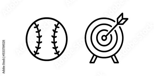 Baseball icon and archery target line art with arrow in bullseye vector line icon illustration