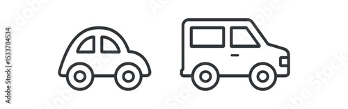 Outline icons of compact car and suv on white background vector line icon illustration