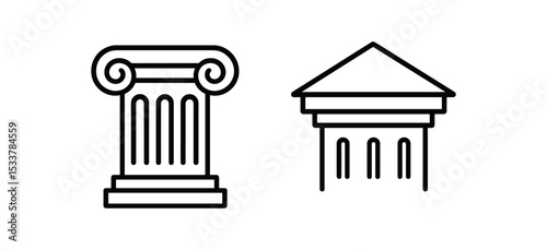 Classical greek ionic column and roman temple line icons vector line icon illustration