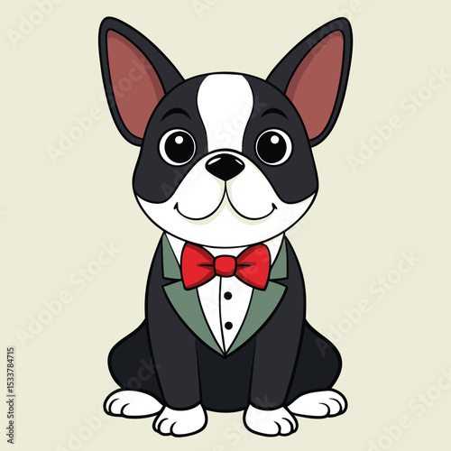 Playful Boston Terrier sitting, characteristic ears, an attentive companion.