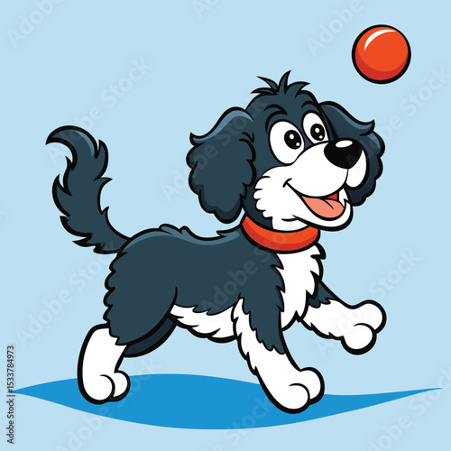 Portuguese Water Dog playfully fetching a floating toy, splashing with joy.