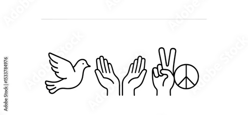 Angel wings and halo icon set symbol of purity and protection vector line icon illustration