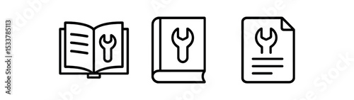 Technical manuals and documents with wrench icon illustrations vector line icon illustration