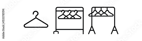 Clothing rack and hanger icons for apparel organization vector line icon illustration