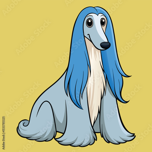 Regal Afghan Hound sitting, long flowing hair, showing elegant beauty.