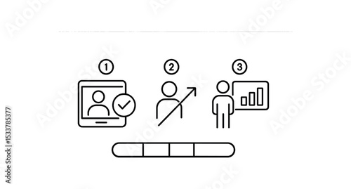 Step-by-step process symbols for online learning and progress tracking vector line icon illustration