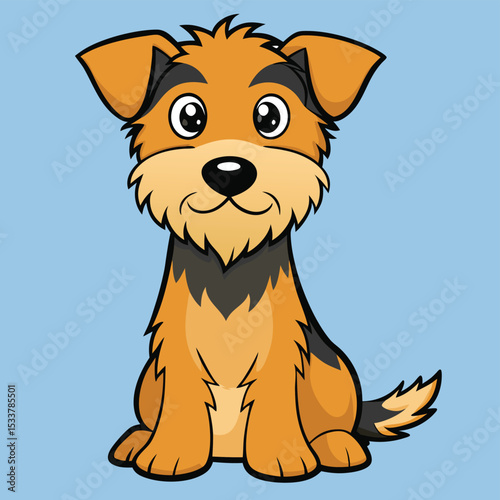 Scruffy Terrier mix sitting calmly, one ear flopped over, an attentive friend.
