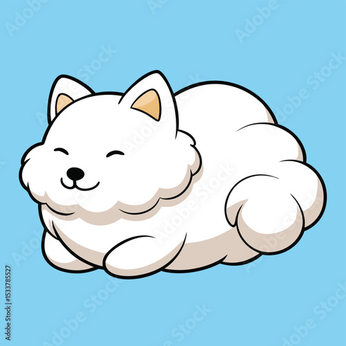 Samoyed sleeping belly up, fluffy fur spread out, looking completely content.