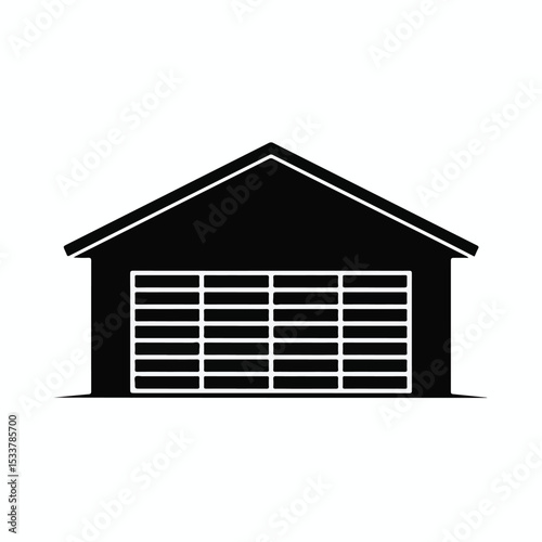 Simple Garage Silhouette with Rolling Door on White Background

