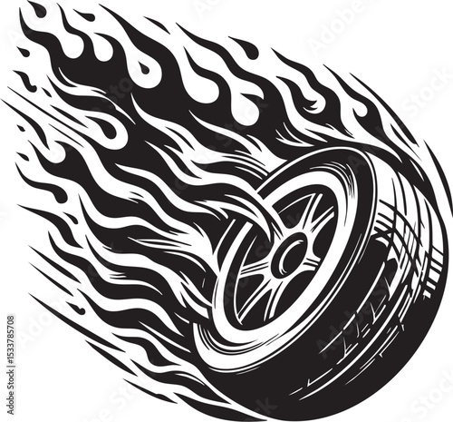 Flaming Tire SVG - Racing, Speed & Automotive Power Graphic

