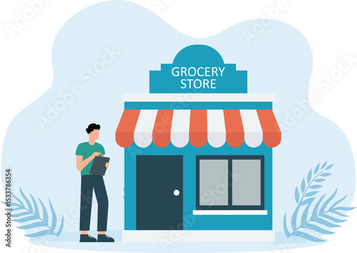 Grocery Store,Shopping basket full of grocery products, food and drink on yellow background
