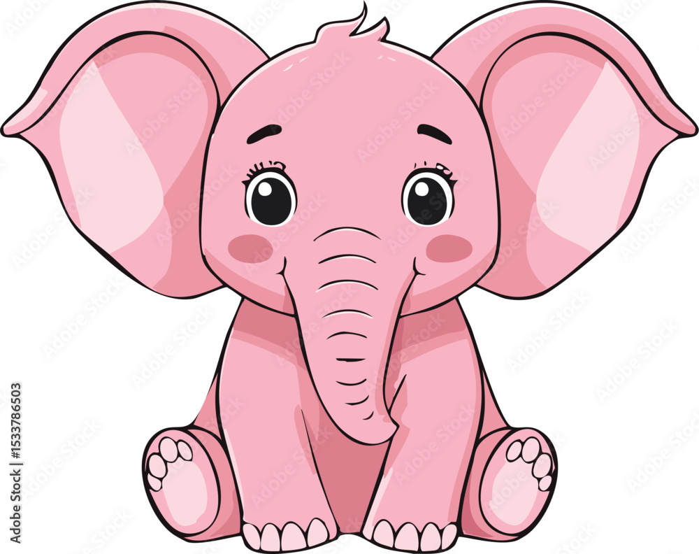 Naklejka premium Pink Elephant Cartoon - Cute Baby Animal Character Design