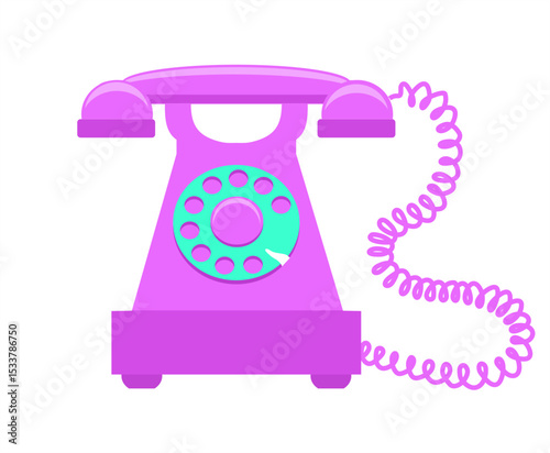 Vintage pink telephone. Old telephone flat. Retro telephone icon. A means of communication, a symbol of the 90s