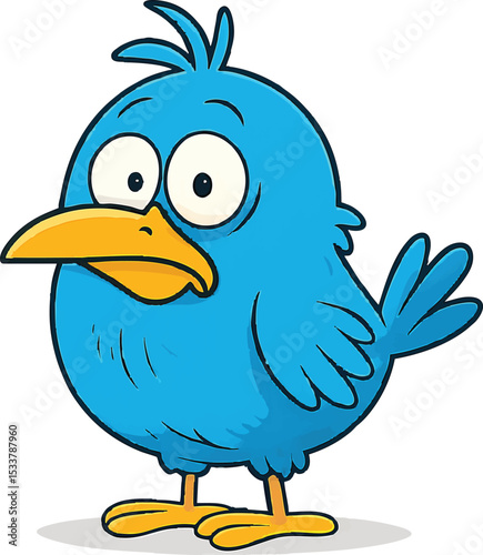 Cute Cartoon Blue Bird Character Looking Concerned